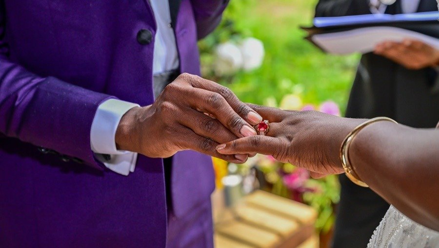 Ring exchange during wedding ceremony